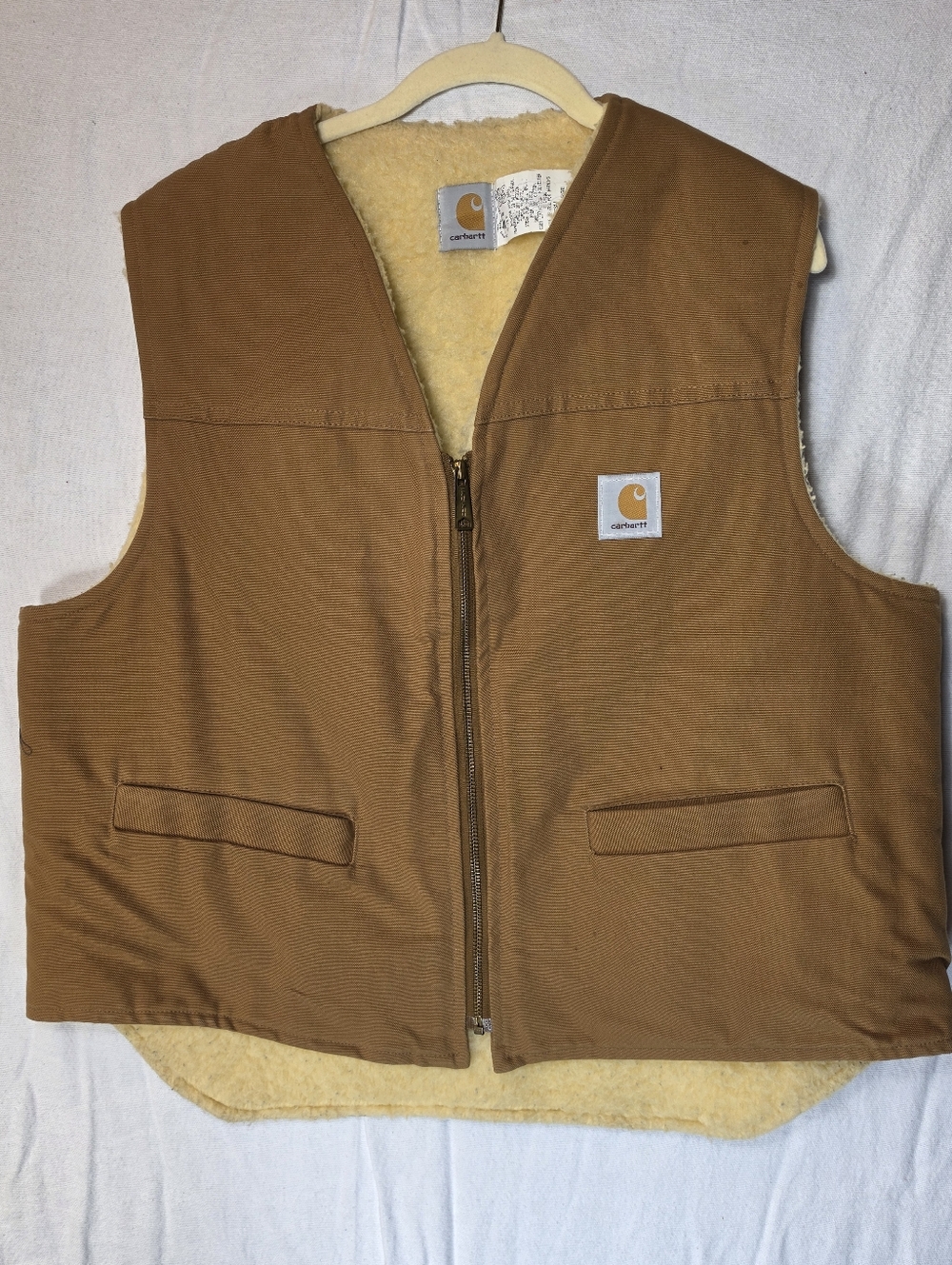 Vintage Carhartt Sherpa Lined Vest Brown Canvas Sz XL Made in USA